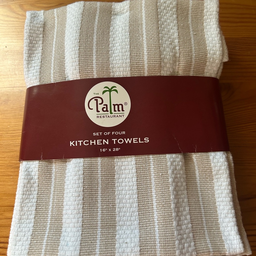 Beige & White Stripe Kitchen Towels - Set of Four